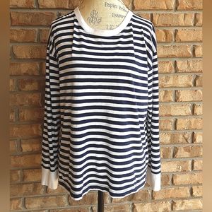 J. Crew Navy & White 100% Cotton Long Sleeve Casual Top.